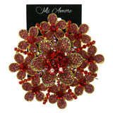 Mi Amore Flower AB Finish Brooch-Pin Red & Gold-Tone