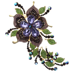 Mi Amore Flower Moveable Parts AB Finish Brooch-Pin Purple & Green