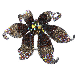 Mi Amore Flower AB Finish Statement Brooch-Pin Brown & Silver-Tone
