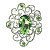 Mi Amore AB Finish Brooch-Pin Silver-Tone/Green