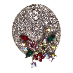 Mi Amore Hat Flowers AB Finish Brooch-Pin Silver-Tone & Multicolor