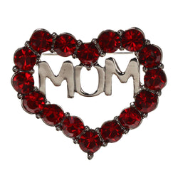Mi Amore Heart Mom Brooch-Pin Silver-Tone & Red