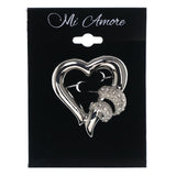 Mi Amore Heart Brooch-Pin Silver-Tone