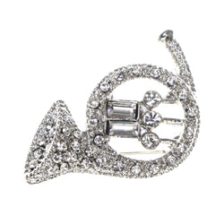 Mi Amore French Horn Brooch-Pin Silver-Tone