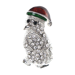 Mi Amore Winter Penguin Santa Hat Brooch-Pin Silver-Tone & Multicolor