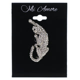 Mi Amore Big Cat Lioness Panther Brooch-Pin Silver-Tone