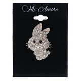 Mi Amore Smiling Bunny Bow Brooch-Pin Silver-Tone & Black