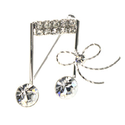 Mi Amore Music Sixteenth Note Bow Brooch-Pin Silver-Tone
