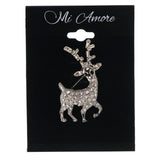 Mi Amore Winter Reindeer Brooch-Pin Silver-Tone & Black