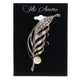 Mi Amore Feather Brooch-Pin Silver-Tone/White