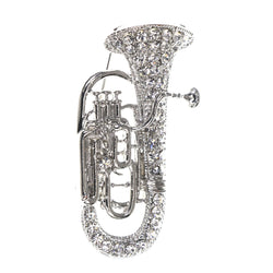 Mi Amore Tuba Instrument Brooch-Pin Silver-Tone
