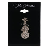 Mi Amore Violin Instument Brooch-Pin Silver-Tone