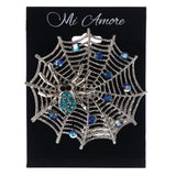 Mi Amore Spider Web Spider AB Finish Brooch-Pin Silver-Tone & Blue