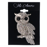 Mi Amore Perched Owl Brooch-Pin Silver-Tone/Black