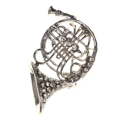 Mi Amore French Horn Instument Brooch-Pin Silver-Tone
