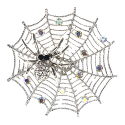 Mi Amore Spider Web Spider AB Finish Brooch-Pin Silver-Tone & Black