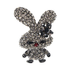 Mi Amore Bunny Flower  Brooch-Pin Silver-Tone & Black