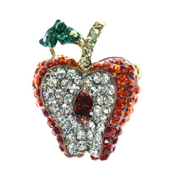 Mi Amore Apple Core Leaf Brooch-Pin Red & Silver-Tone