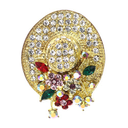 Mi Amore Hat Flowers AB Finish Brooch-Pin Gold-Tone & Multicolor