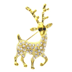 Mi Amore Reindeer Winter Brooch-Pin Gold-Tone & Black