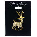 Mi Amore Reindeer Winter Brooch-Pin Gold-Tone & Black