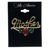 Mi Amore Mother Rose Leaf Brooch-Pin Gold-Tone & Red