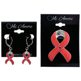 Mi Amore Awareness Ribbon Convertible Necklace Pendant Pin-Earring-Set Pink & Silver-Tone