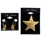 Mi Amore Matte Finish Star Moon Convertible Necklace Pendant Pin-Earring-Set Gold-Tone