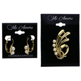 Mi Amore Simple Convertible Necklace Pendant Pin-Earring-Set Gold-Tone & White