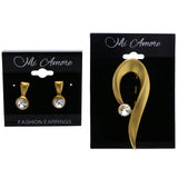 Mi Amore Simple Matte Design Convertible Necklace Pendant Pin-Earring-Set Gold-Tone & Silver-Tone