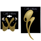 Mi Amore Simple Matte Design Convertible Necklace Pendant Pin-Earring-Set Gold-Tone