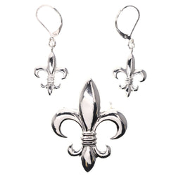 Mi Amore Fleur De Lis Convertible Necklace Pendant Pin-Earring-Set Silver-Tone