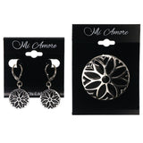 Mi Amore Flower Convertible Necklace Pendant Pin-Earring-Set Silver-Tone & Black