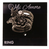 Mi Amore Bird Flower Crystal Multiple-Ring-Set Silver-Tone & White Size 7.00