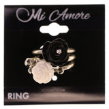 Mi Amore Rose Crystal Multiple-Ring-Set Silver-Tone & Black Size 7.00