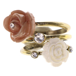 Mi Amore Rose Crystal Multiple-Ring-Set White & Peach Size 7.00