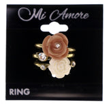 Mi Amore Rose Crystal Multiple-Ring-Set White & Peach Size 7.00