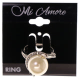 Mi Amore Bead Sized-Ring Silver-Tone/White Size 9.00