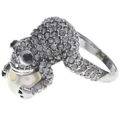 Mi Amore Frog Crystal Sized-Ring Silver-Tone & Black Size 8.00