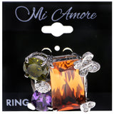 Mi Amore Butterfly Heart Crystal Sized-Ring Silver-Tone & Multicolor Size 8.00