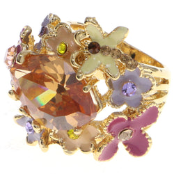 Mi Amore Crystal Sized-Ring Gold-Tone/Multicolor Size 7.00