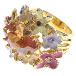 Mi Amore Flower Crystal Sized-Ring Gold-Tone & Multicolor Size 8.00