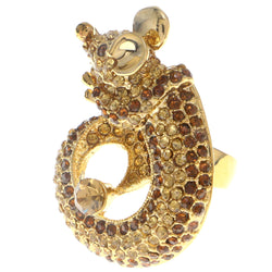 Mi Amore Mouse With Ribbon Crystal Sized-Ring Gold-Tone & Brown Size 8.00