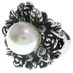Mi Amore Flower Crystal Sized-Ring Silver-Tone & White Size 7.00