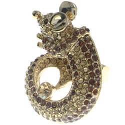 Mi Amore Mouse With Ribbon Crystal Sized-Ring Gold-Tone & Brown Size 6.00