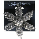 Mi Amore Flower Crystal Adjustable-Ring Silver-Tone & Gray Adjustable