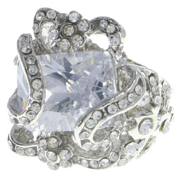 Mi Amore Flower Crystal Sized-Ring Silver-Tone Size 9.00