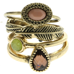 Mi Amore Stackable  Faceted Multiple-Ring-Set Gold-Tone & Multicolor Size 7.00