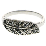 Mi Amore Crystal Leaf Sized-Ring Silver-Tone & Black Size 7.00