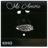 Mi Amore Crystal Leaf Sized-Ring Silver-Tone & Black Size 7.00